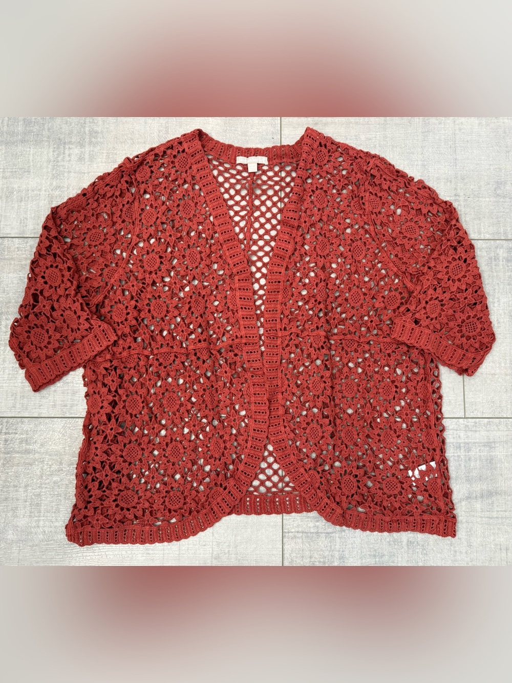 New Women’s Crochet Curved-Hem Cardigan Sweater Woman Within Size 2X (26-28)